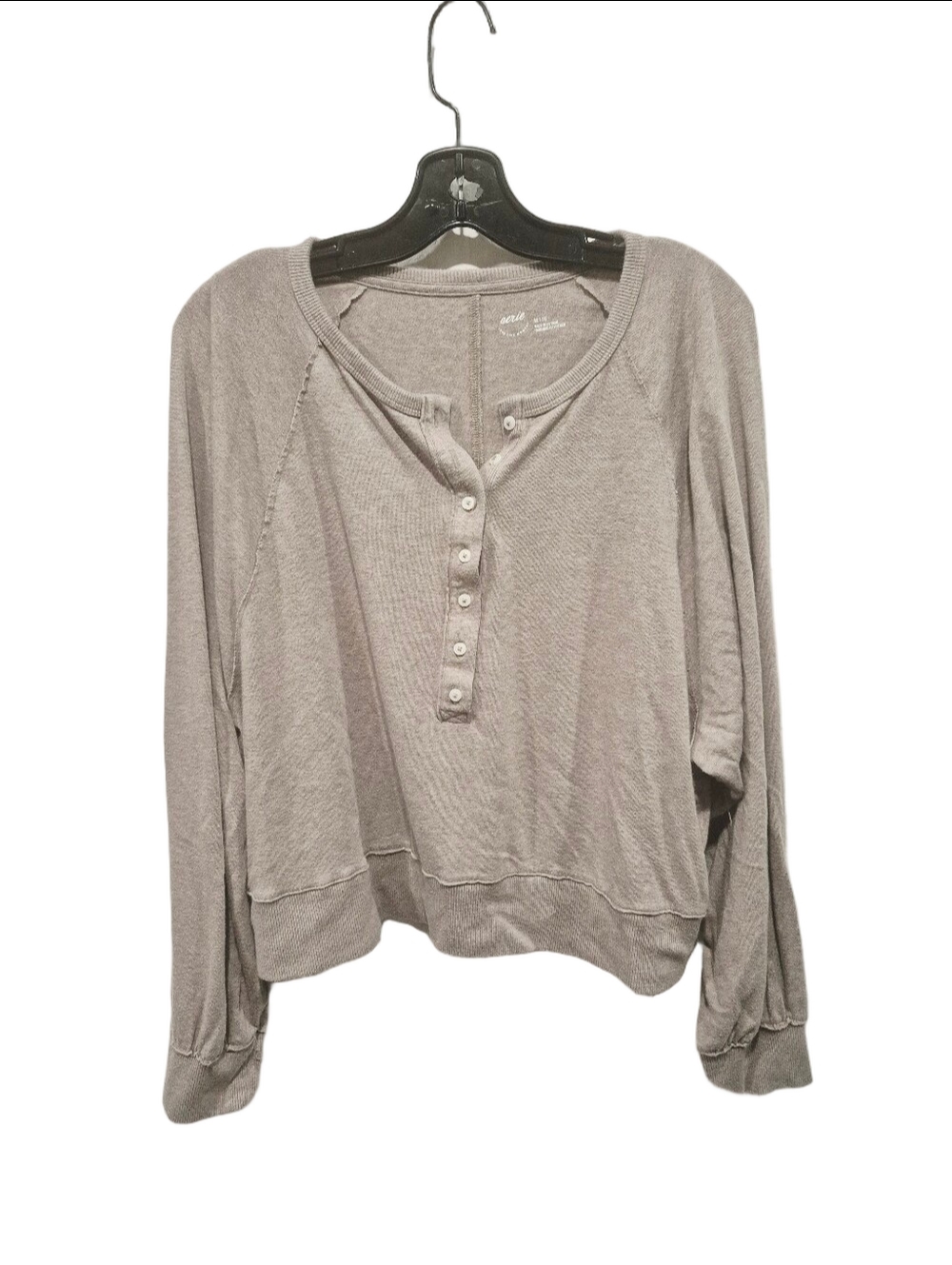 Aerie Happy Snit Henley Oversized Taupe Long Sleeve Shirt